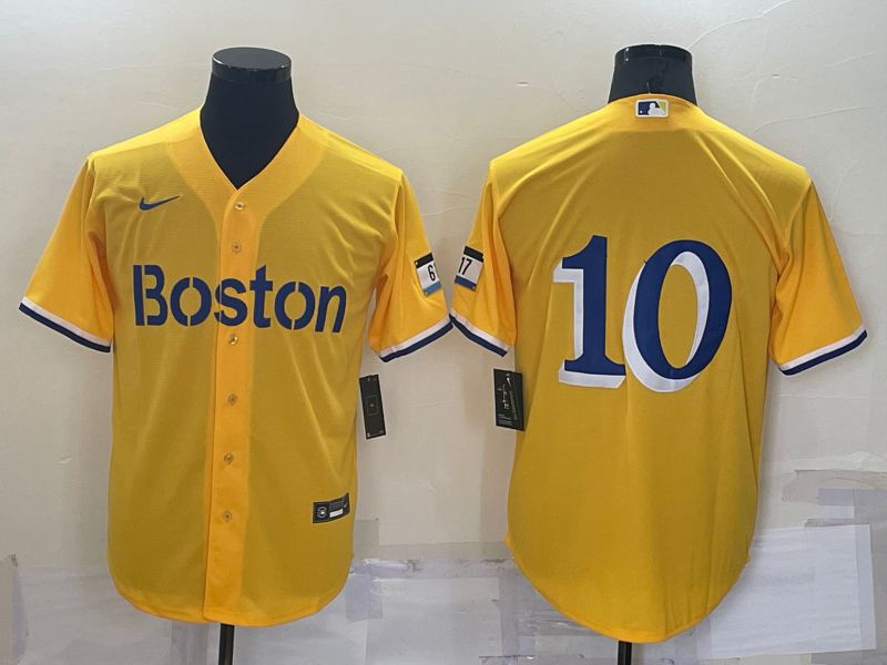 Men Boston Red Sox 10 No Name Yellow City Edition Game Nike 2022 MLB Jersey